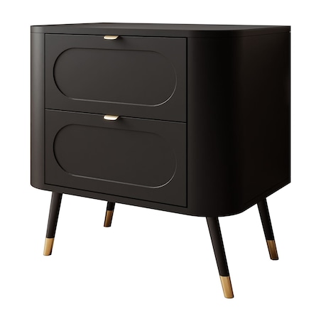 Lukmebel Szafka nocna SHADOW 2S 60x40x61 cm - czarna, złote uchwyty