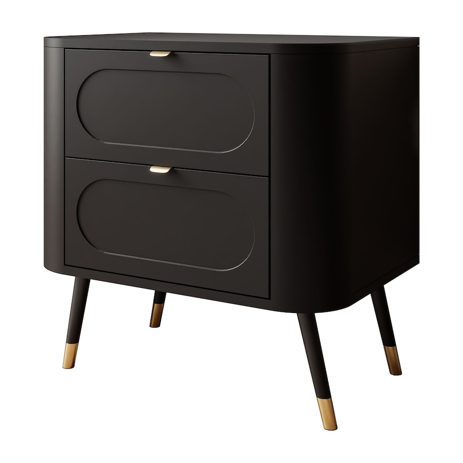 Lukmebel Szafka nocna SHADOW 2S 60x40x61 cm - czarna, złote uchwyty