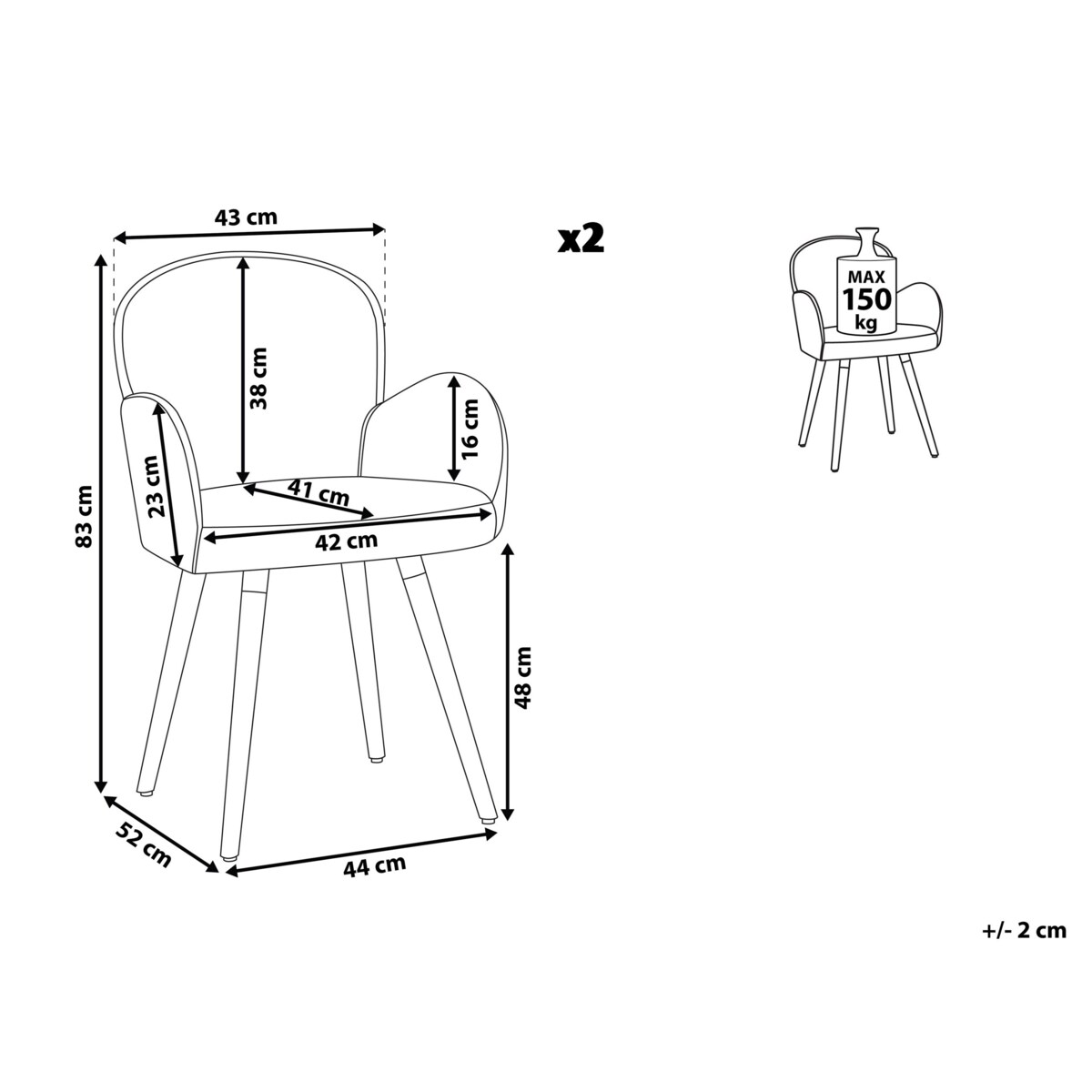 Zestaw 2 krzeseł do jadalni szary BROOKVILLE