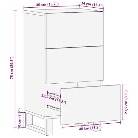 vidaXL Szafka, 40x34x75 cm, lite drewno mango