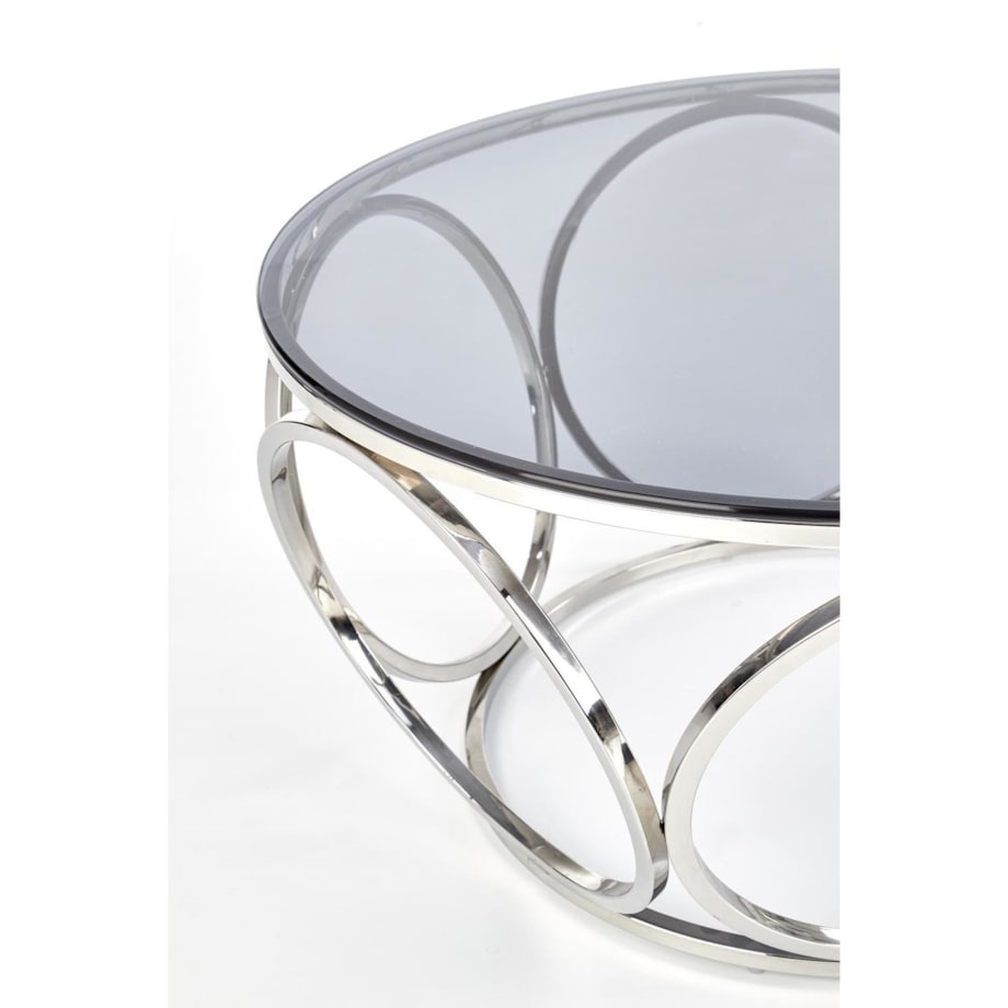 STOLIK KAWOWY Deyn OKRĄGŁY 80x44 cm SZKLANY BLAT stal