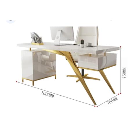 Zestaw mebli biurowych Prima: biurko białe glamour + fotel obrotowy