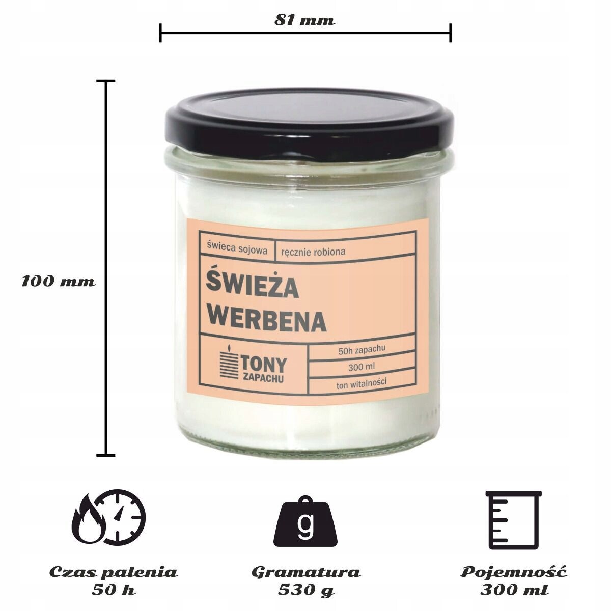 Naturalna ręcznie robiona świeca sojowa zapachowa w szkle ŚWIEŻA WERBENA 50h palenia 300ml - prezent upominek dla kobiety mamy dziewczyny żony babci niej