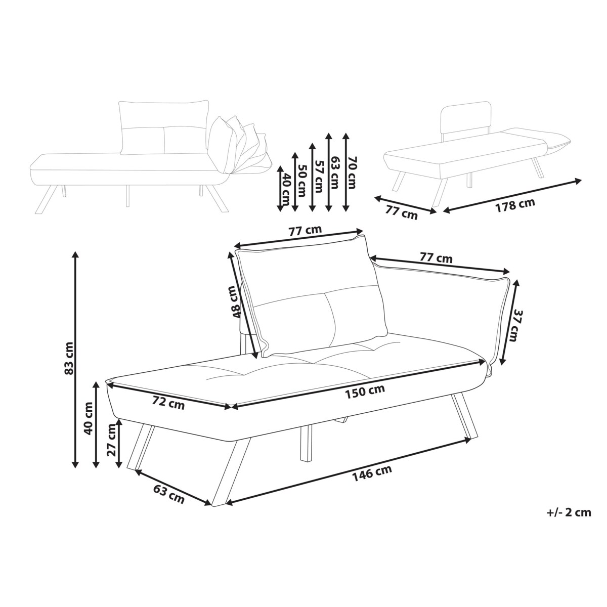 Szezlong prawostronny ROCAMADOUR Beżowoszary