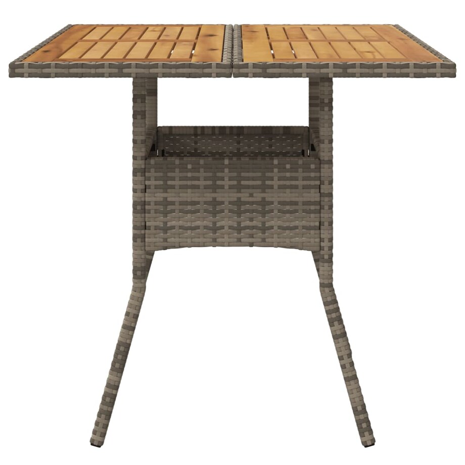 vidaXL Stół ogrodowy z akacjowym blatem, szary, 80x80x75 cm, rattan PE