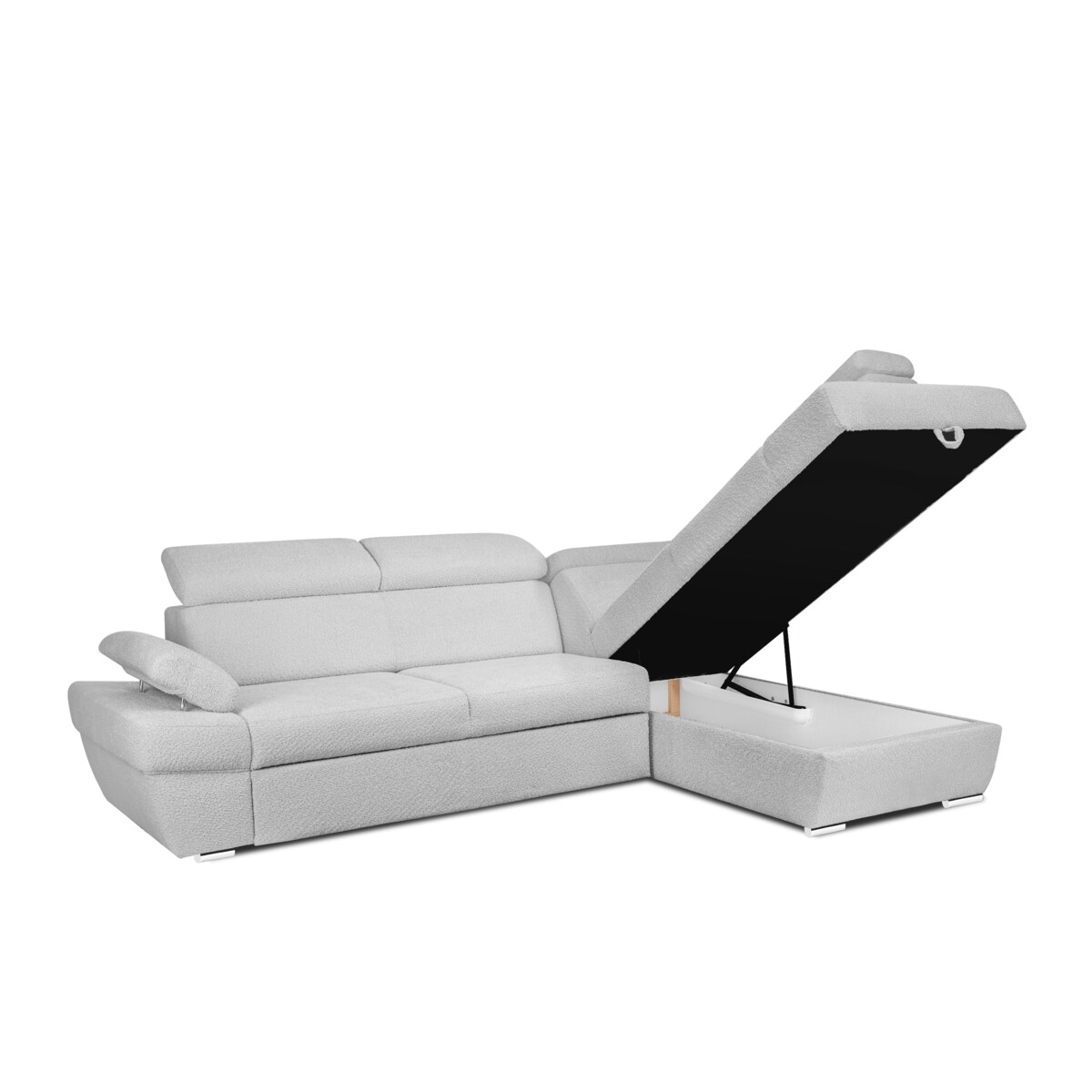 KONSIMO RATLO Narożnik rozkładany jagnięcy z pojemnikiem na pościel, szary, prawy