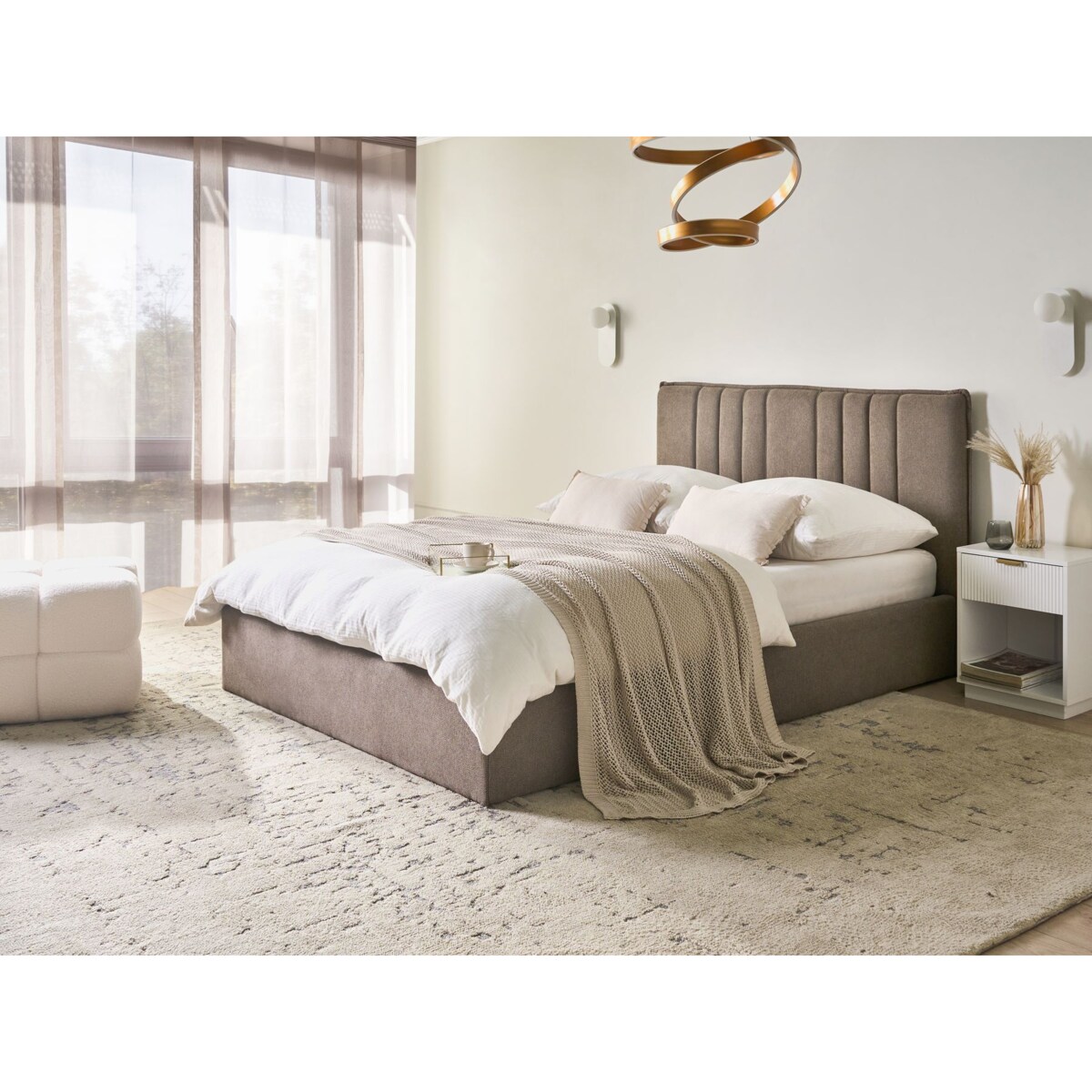 Łóżko z pojemnikiem TARASCON 140 x 200 cm Beżowoszary