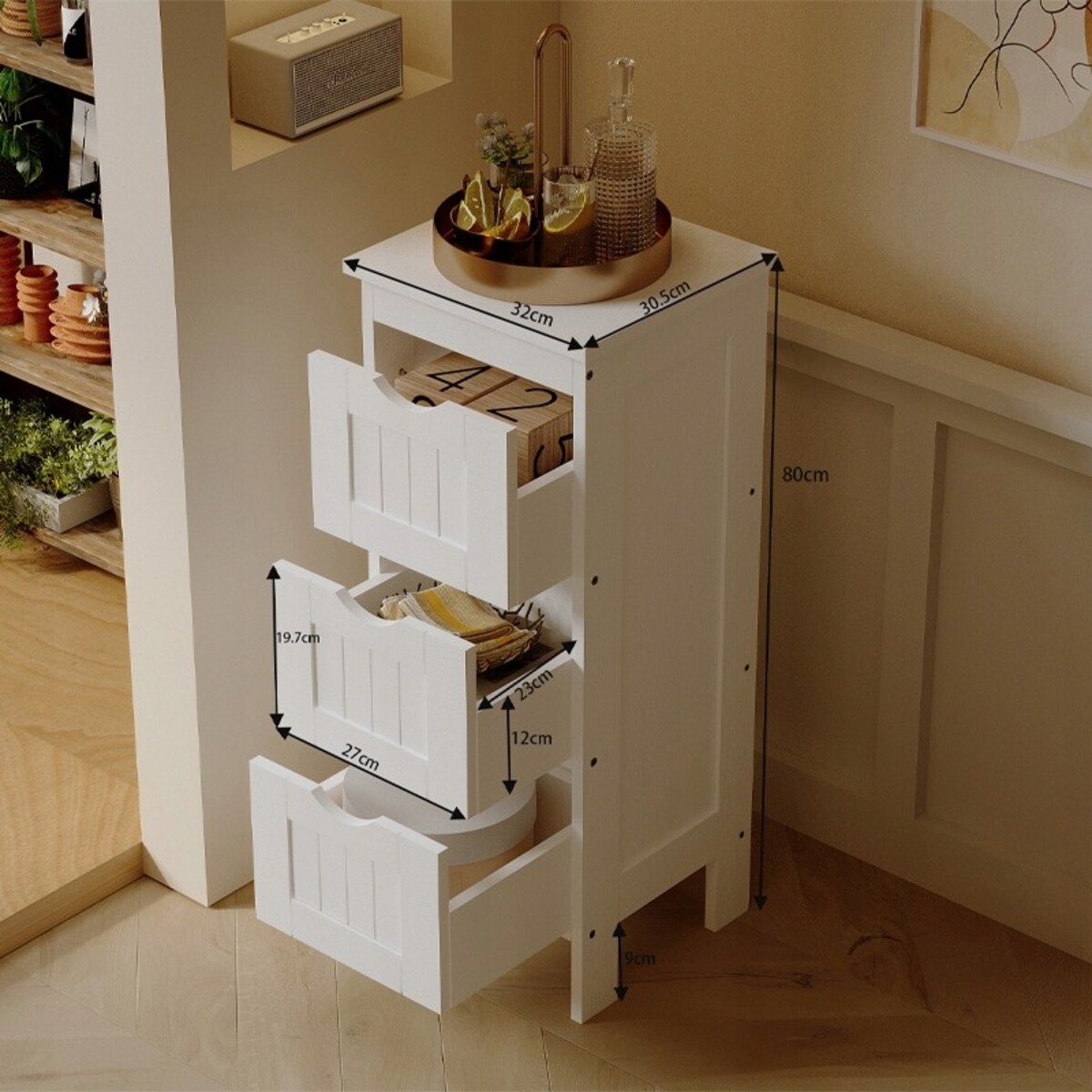 Regał łazienkowy wąska komoda z szufladami biała łazienki na ręczniki loft