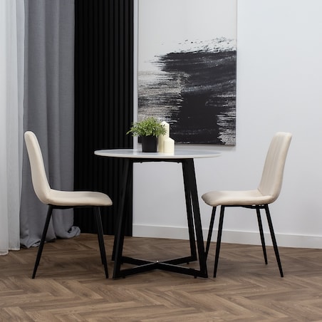 Krzesło welurowe tapicerowane beżowe pikowane czarne nogi