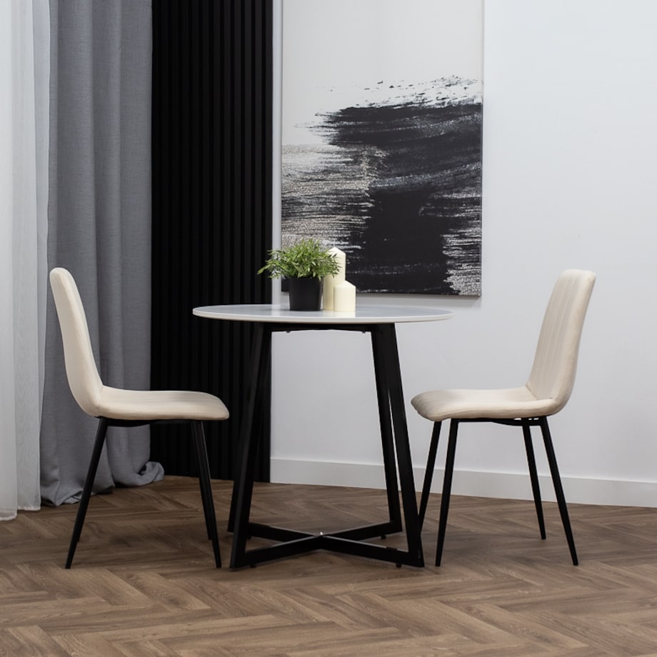 Krzesło welurowe tapicerowane beżowe pikowane czarne nogi