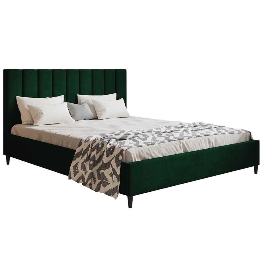 Łóżko tapicerowane 160x200 LUXO 2 na wysokich nogach - butelkowa zieleń