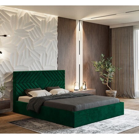 Łóżko z pojemnikiem 160x200 OLDO 2 tapicerowane- butelkowa zieleń