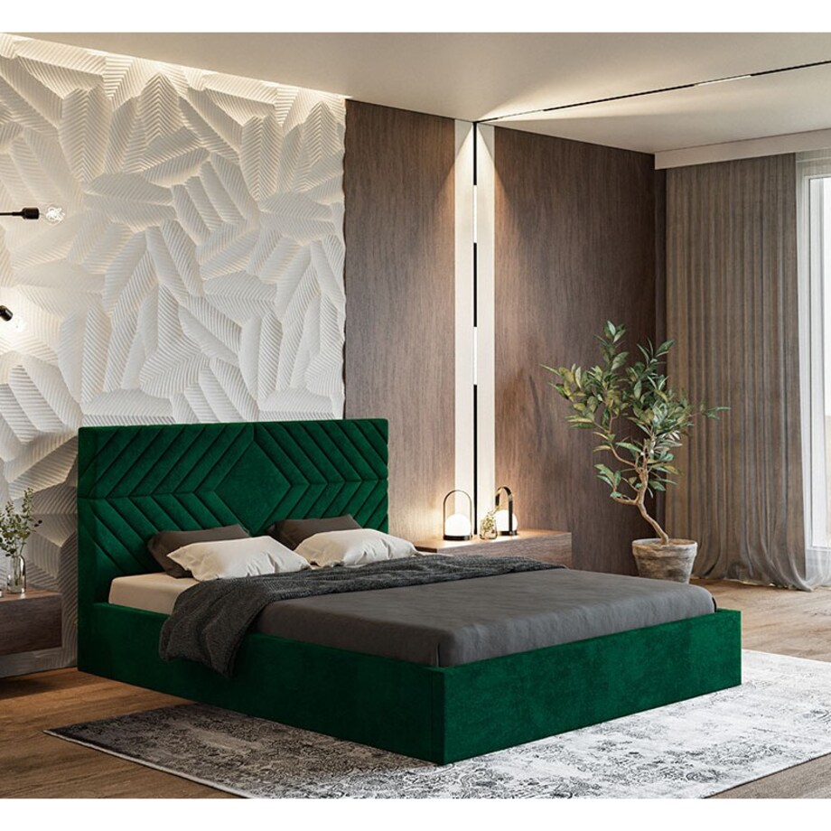 Łóżko z pojemnikiem 160x200 OLDO 2 tapicerowane- butelkowa zieleń
