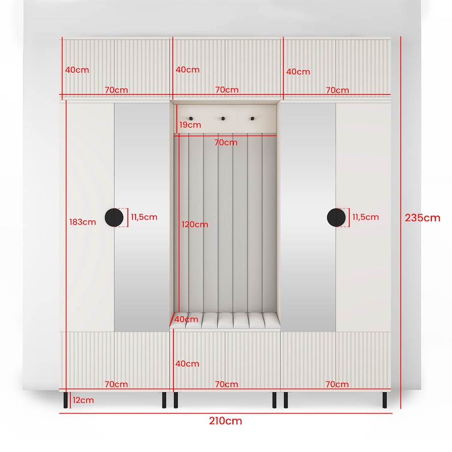 Przedpokój Ritmo wersja 3 frezowane fronty Cashmere panele Trinity 15