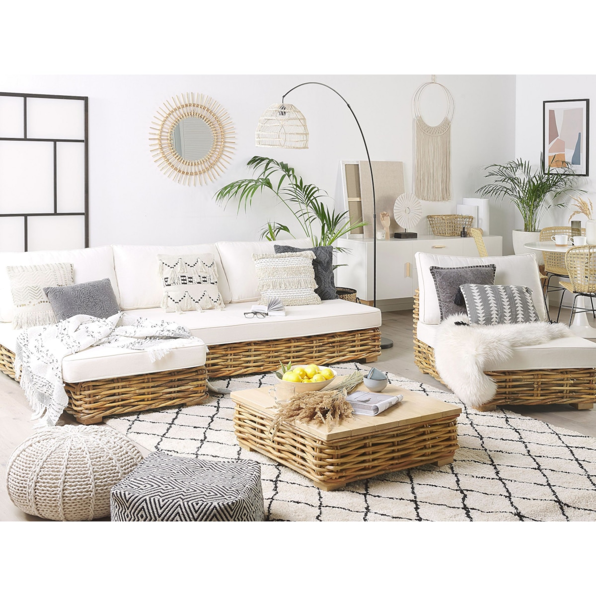 Zestaw ogrodowy ze stolikiem dla 4 osób VARALLO Prawostronny Modułowy Rattan Naturalny