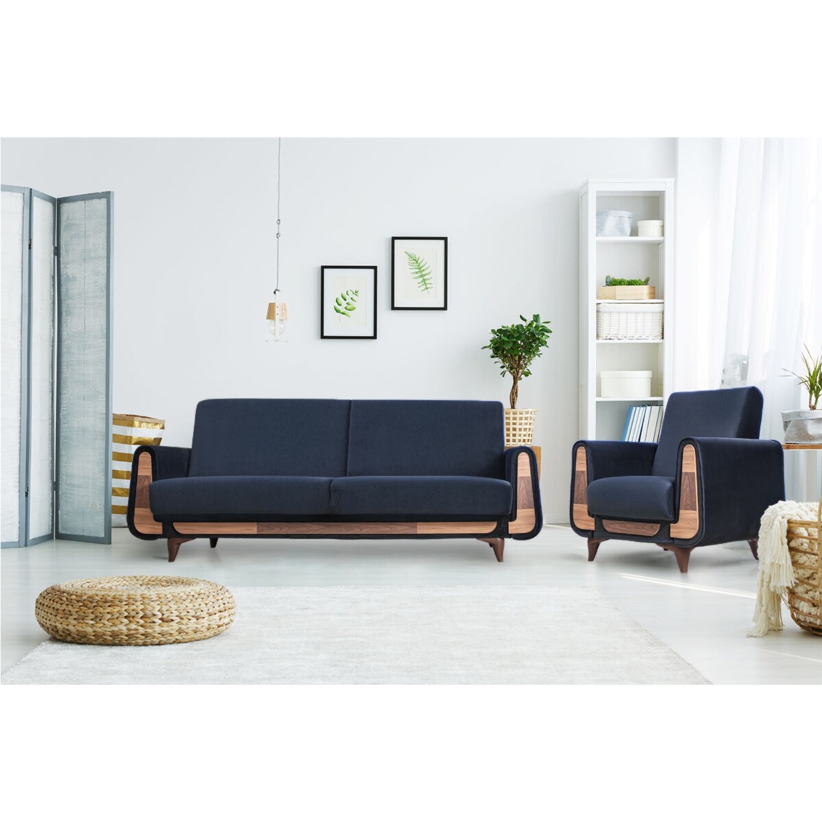 KONSIMO GUSTAVO Fotel do salonu w kolorze granatowym, aksamitny