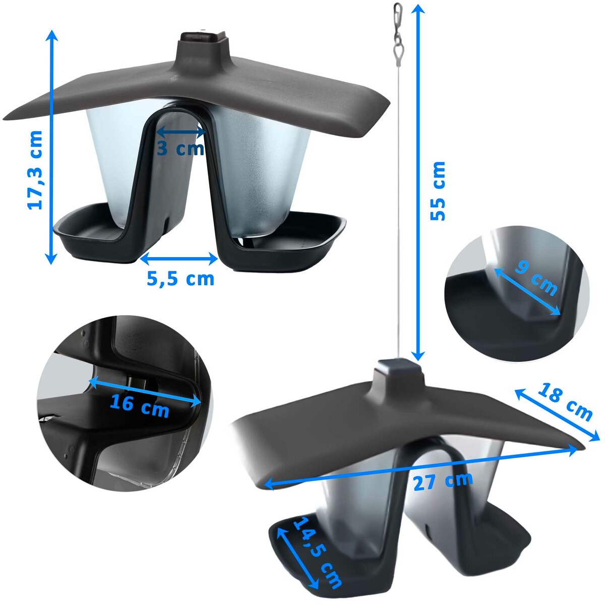 Karmnik Dla Ptaków 27X18 Cm Stojący Wiszący Plastikowy Podwójny Budka