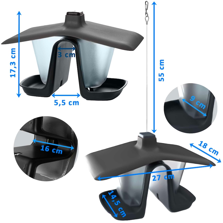 Karmnik Dla Ptaków 27X18 Cm Stojący Wiszący Plastikowy Podwójny Budka