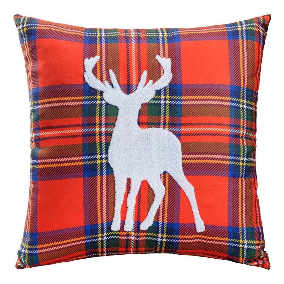 Poszewka dekoracyjna świąteczna 45X45 czerwona w kratę, renifer