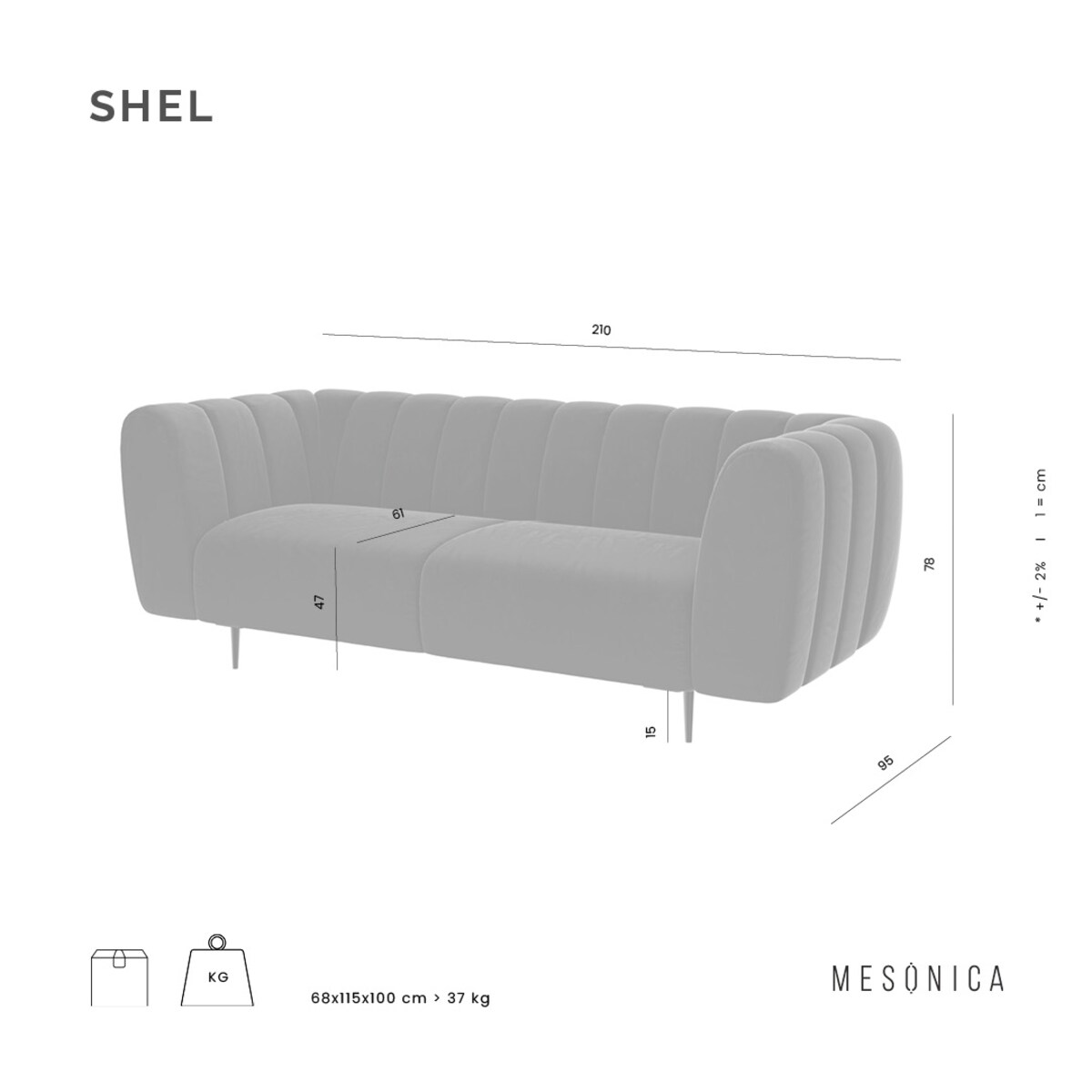 Shel 3-osobowa sofa - miodowa