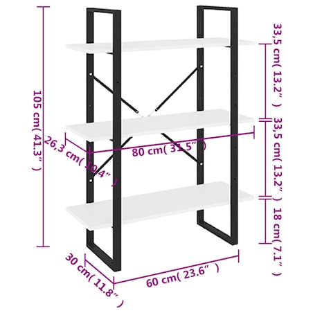 vidaXL Regał na książki, biały, 80x30x105 cm, materiał drewnopochodny