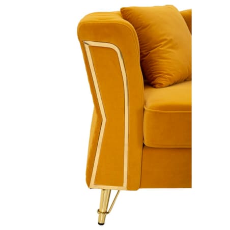 Sofa Emy, kolor musztardowy i złoty, poliester, drewno eukaliptusowe, drewno sosnowe, sklejka i metal, 162 x 83 x 76 cm, do salonu, Mauro Ferretti