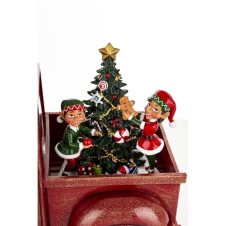 Dekoracja -samochód LED z pozytywką 16x28x12 cm kierowca Mikołaj z dziećmi i choinką