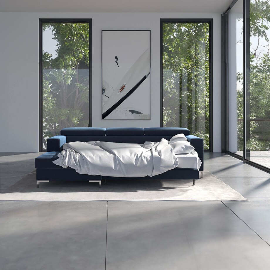 Sofa narożna rozkładana Reco granatowa