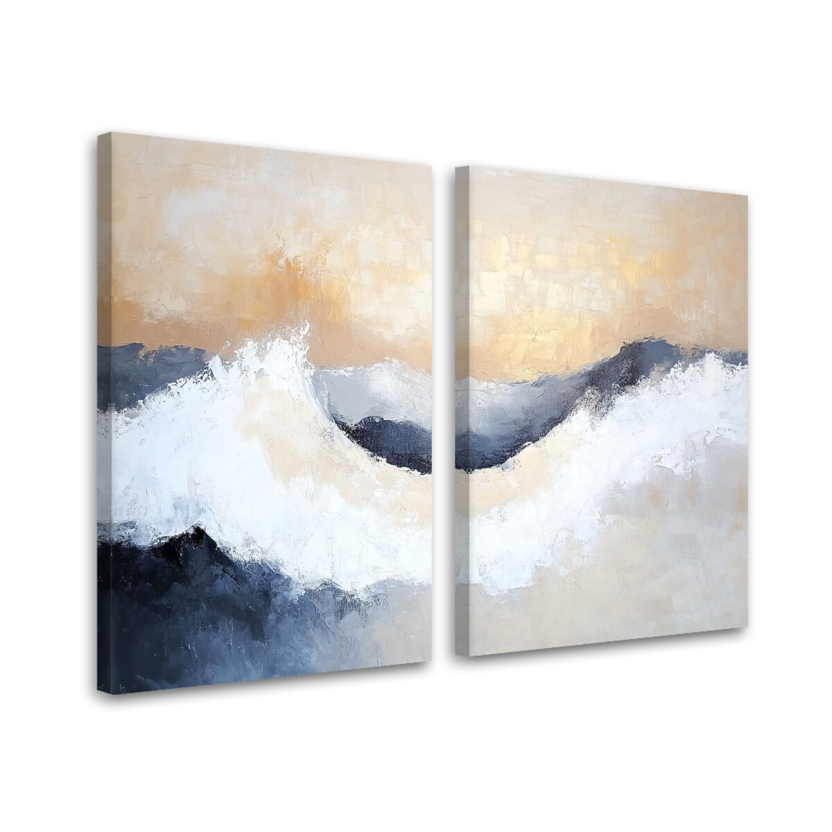Nowoczesny Zestaw 2 obrazów do salonu sypialni biura kuchni spa Beżowa abstrakcja fale boho 140x100 (2x70x100)