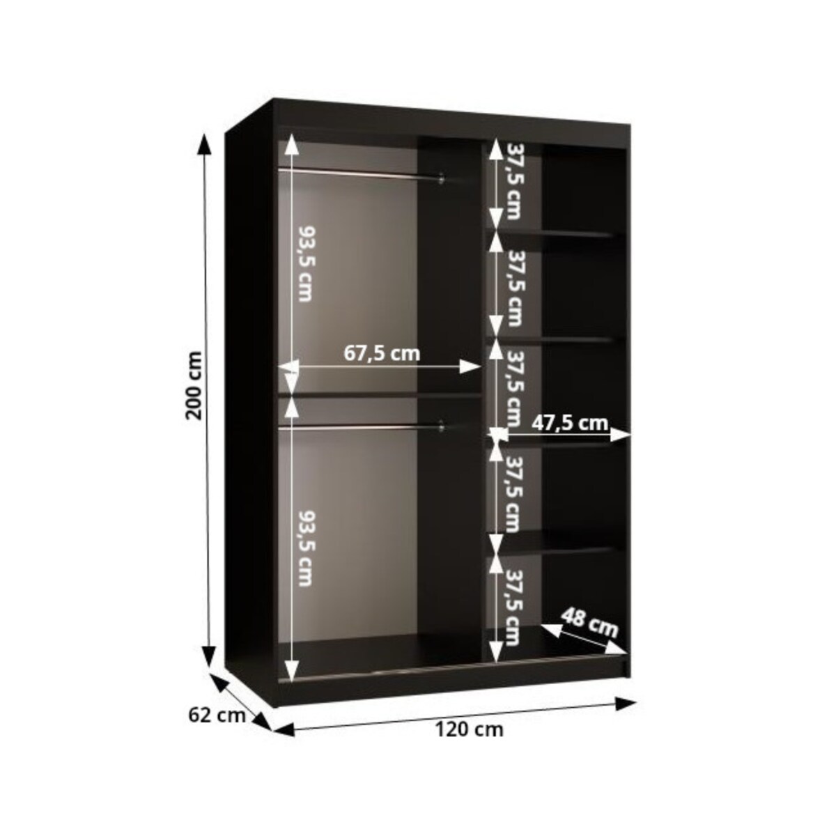 Szafa przesuwna Garderoba RAMIRO 1 120 gł. 62 czarny