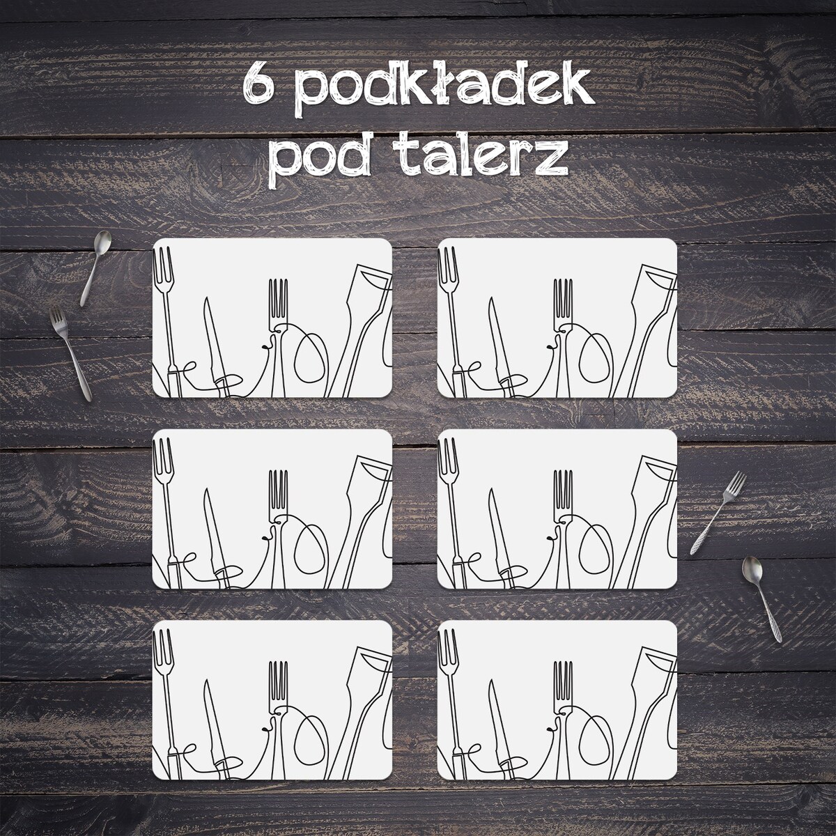 Komplet mat pod talerz Abstrakcyjne sztućce, 6 szt. 45x30cm