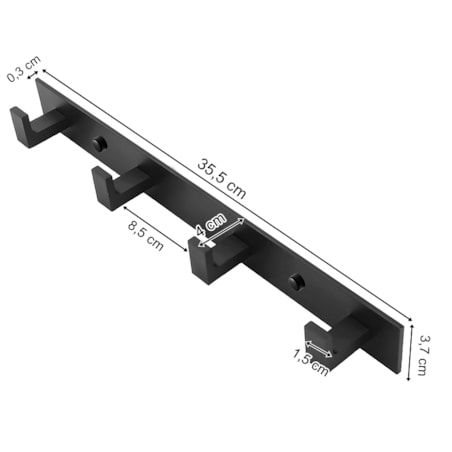 Wieszak Ścienny Na Ręczniki 4 Haki, Czarny