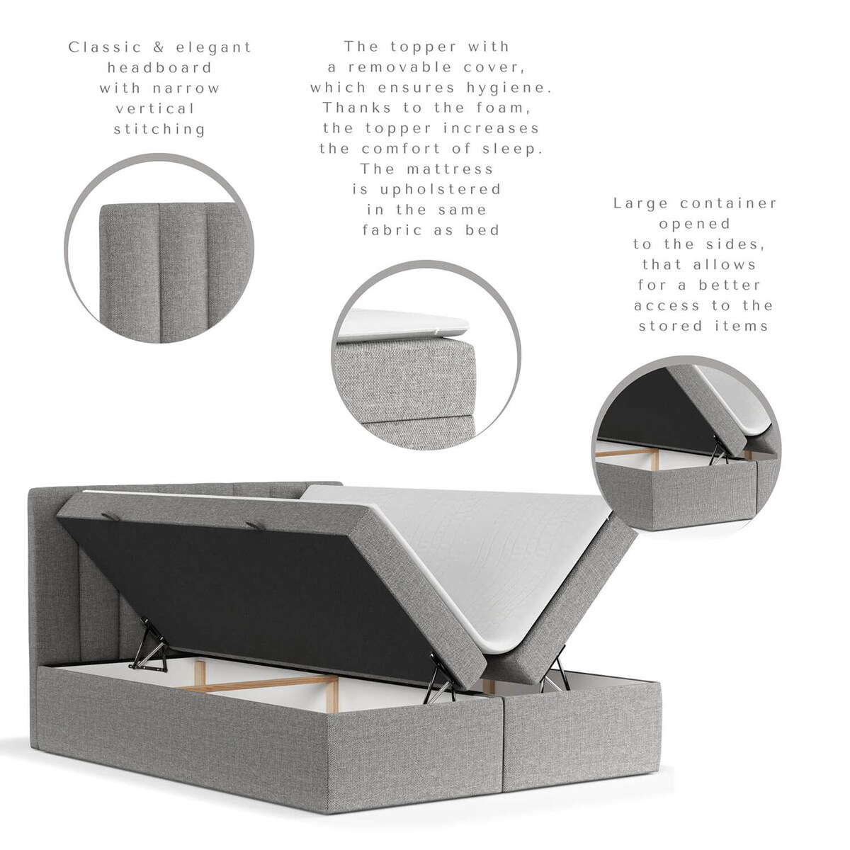 Łóżko tapicerowane AMARO 140x200 z pojemnikiem, Stalowy, tkanina Alta 16