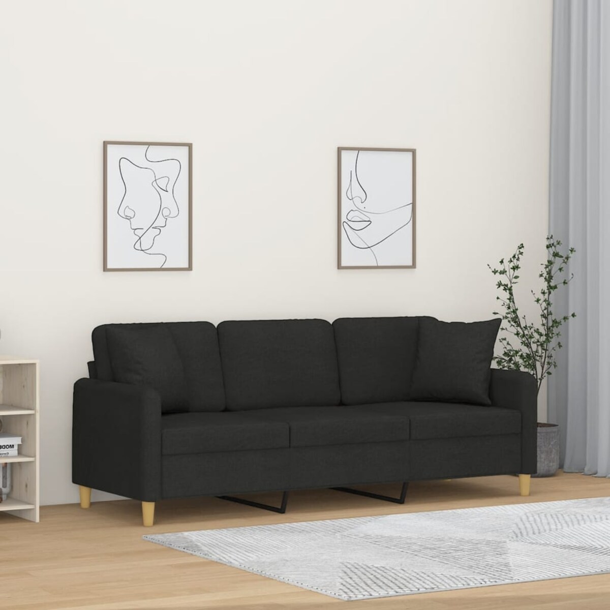 vidaXL 3-osobowa sofa z poduszkami, czarna, 180 cm, tkanina