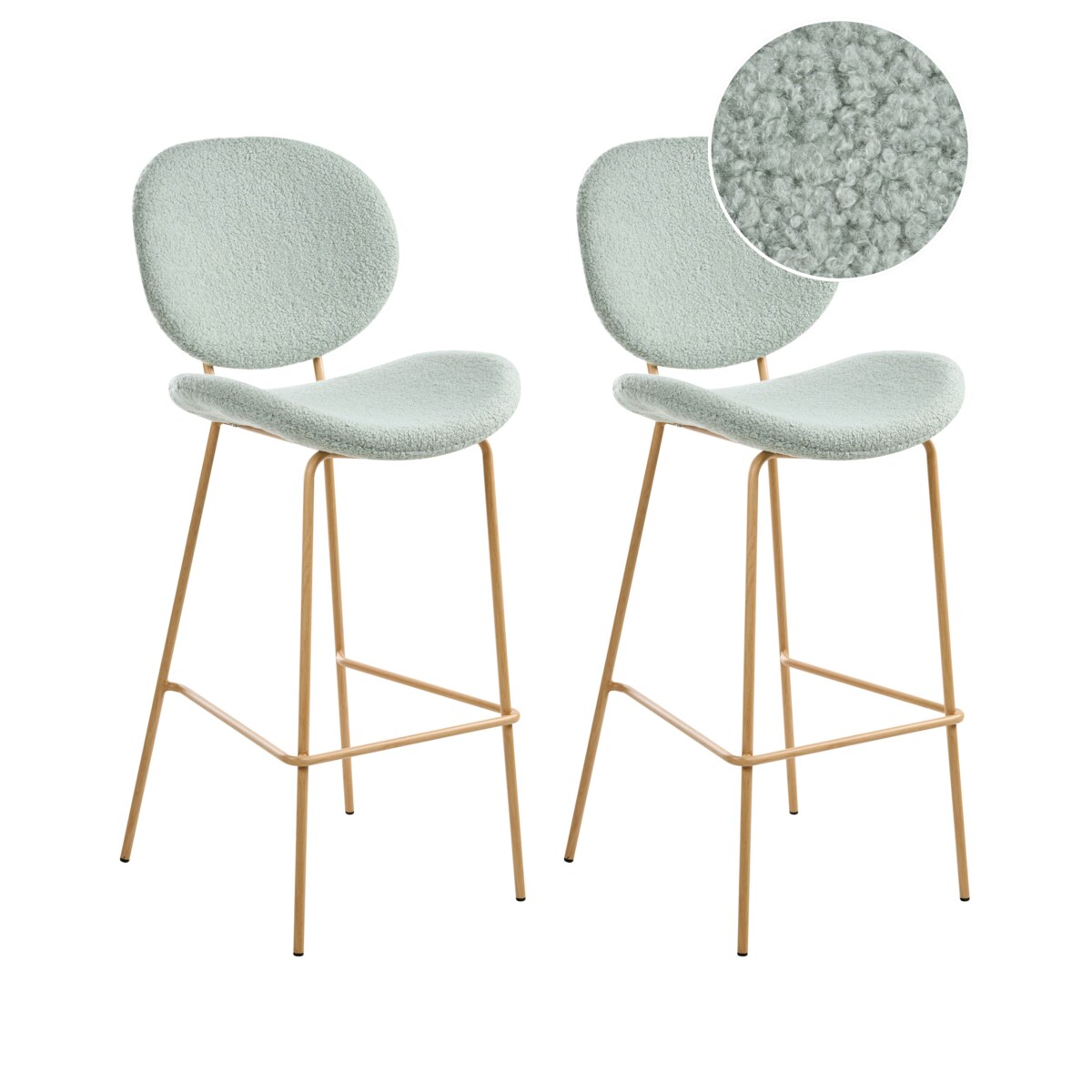 Zestaw 2 krzeseł barowych LUANA Boucle Jasnozielony