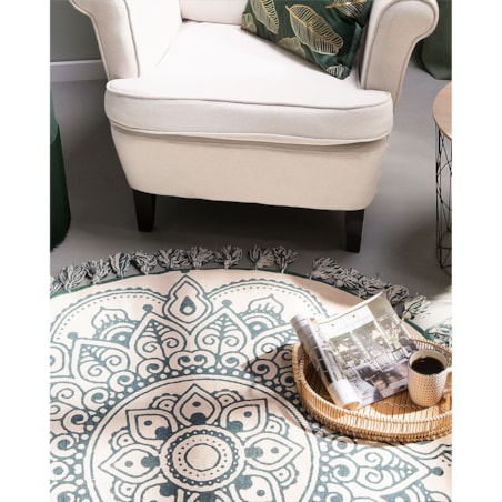 Dywan okrągły bawełniany ø 120 cm orientalny nadruk kremowo-zielony IRICE