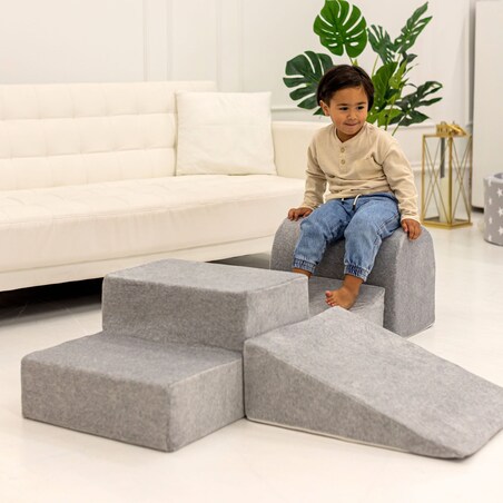 Piankowy Plac Zabaw, 3-Elementowy Zestaw do Zabawy dla Dziecka, Velvet, Szaroniebieski