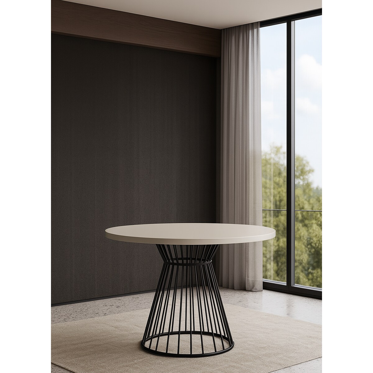 Okrągły stół Reo do salonu z metalową podstawą, blat 90 cm- kaszmir