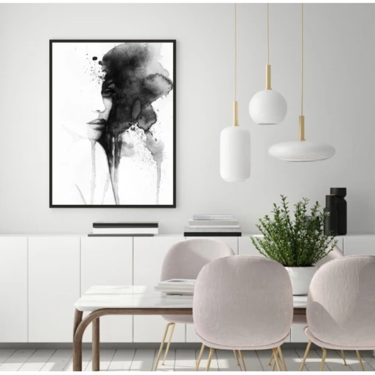Czarnobiały Plakat Obraz na ścianę Kobieta Akwarela do sypialni salonu
