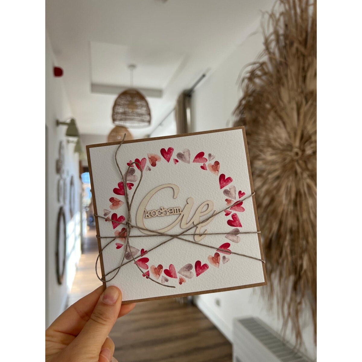 Wyjątkowa kartka ręcznie robiona na walentynki - walentynka z sercem - Kocham Cię