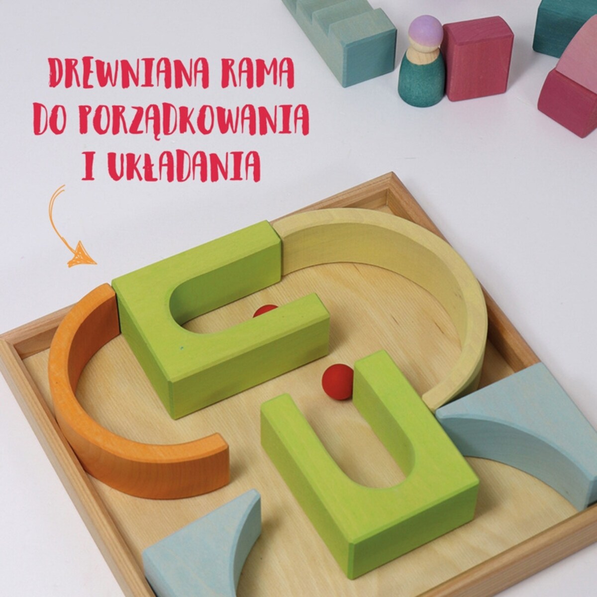 Układanka drewniana w ramce – klocki drewniane Grimm's dla rocznego dziecka