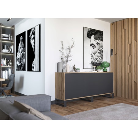 Komoda Loft Szafka RTV Industrialna Dąb Wotan Czarny MAT 168 cm