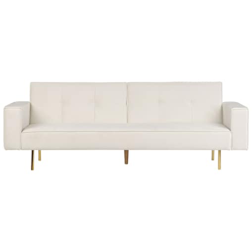 Sofa rozkładana welurowa złamana biel VISNES
