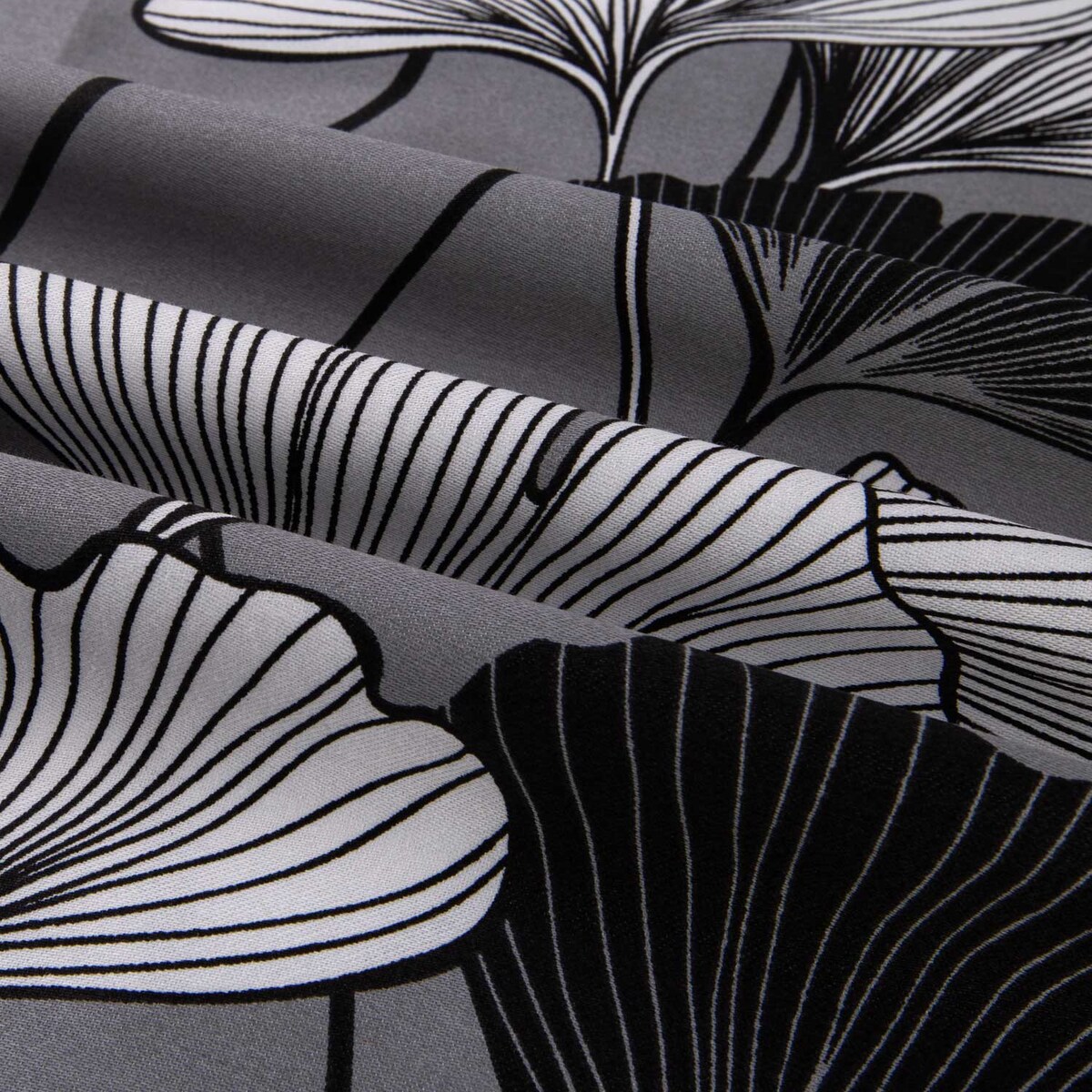 Pościel satyna bawełniana 160x200 Exclusive Cornelia biała w biało-czarne liście miłorzębu