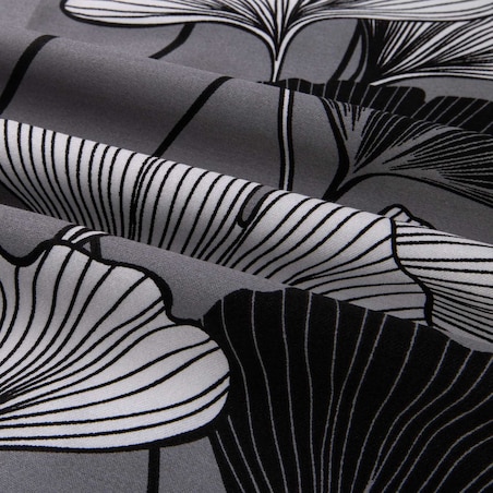 Pościel satyna bawełniana 160x200 Exclusive Cornelia biała w biało-czarne liście miłorzębu