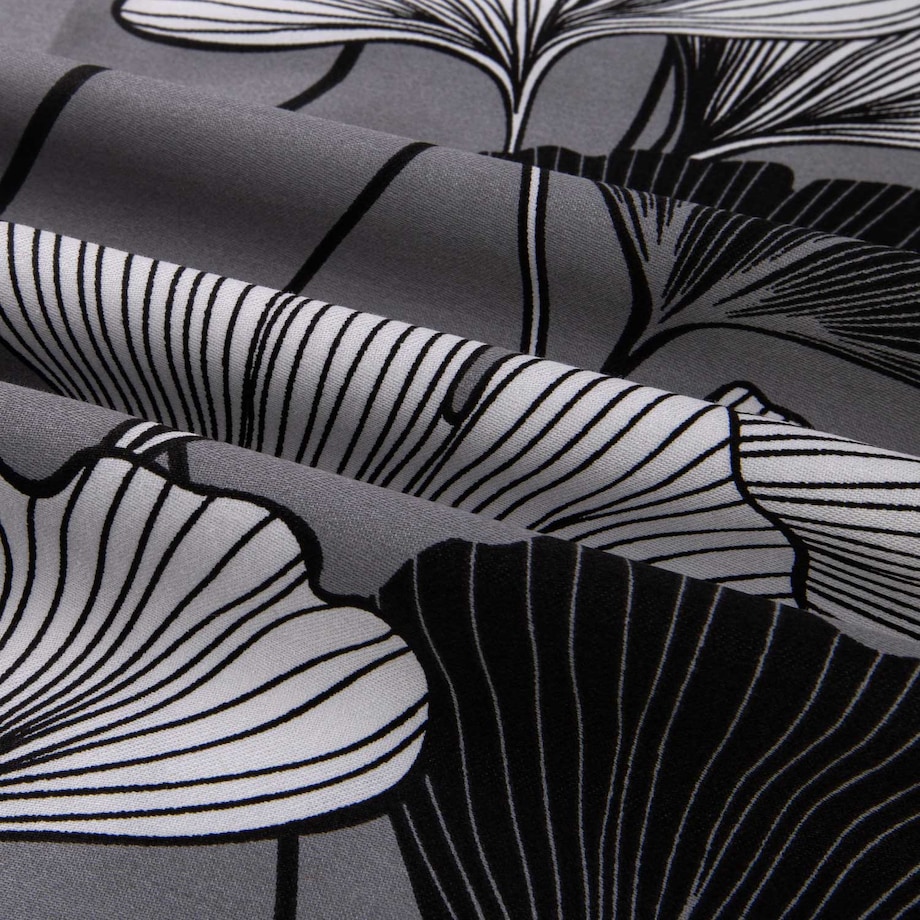 Pościel satyna bawełniana 160x200 Exclusive Cornelia biała w biało-czarne liście miłorzębu