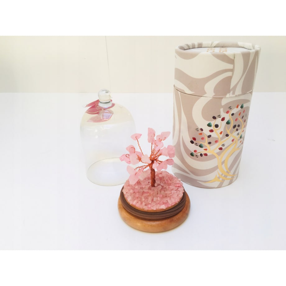 Drzewko z KAMIENI KWARCU amulet talizman na szczęście w Szklanej Kopule box