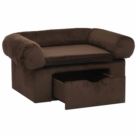 vidaXL Sofa dla psa, z szufladą, brązowa, 75x50x38 cm, pluszowa