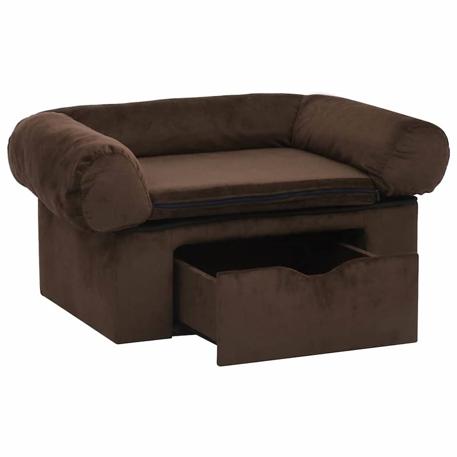 vidaXL Sofa dla psa, z szufladą, brązowa, 75x50x38 cm, pluszowa
