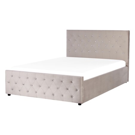 Łóżko z pojemnikiem welurowe 140 x 200 cm beżowoszare AMIENS
